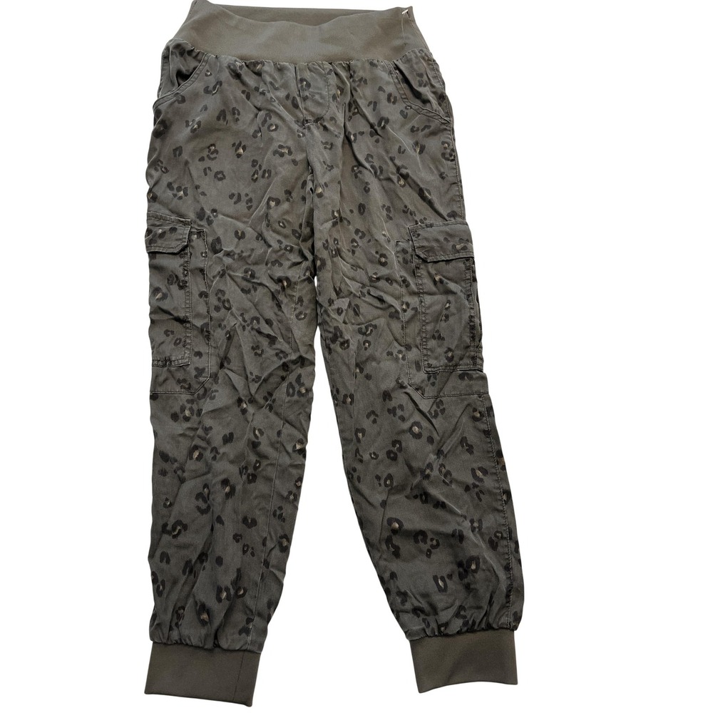 Democracy Pants Womens Medium Gray Leopard Print Cargo Jogger Elastic Waist